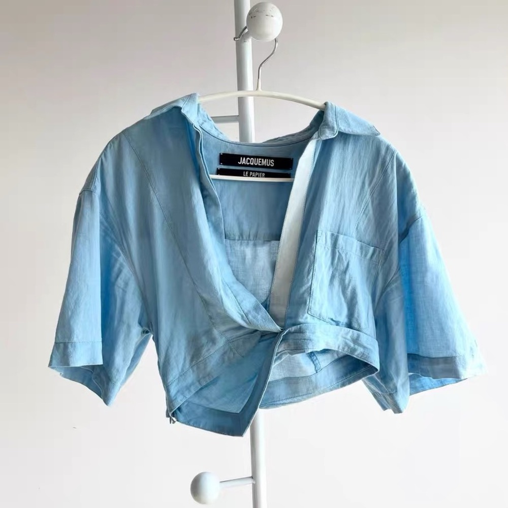 🚩steal authentic Jacquemus Sky Blue Cropped Blouse